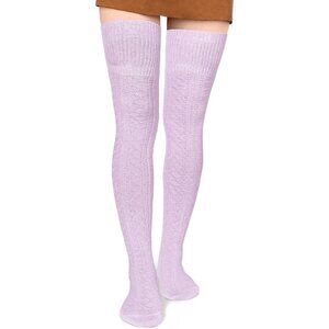 Women Thigh High Socks Cotton Knit Thick Long Boot Stockings Leg Warmer Lavender